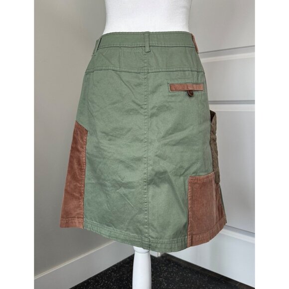 Anthropologie Meadow Rue Patchwork A-Line Skirt Sz 4 Cotton Blend Green/Brown - Picture 2 of 16